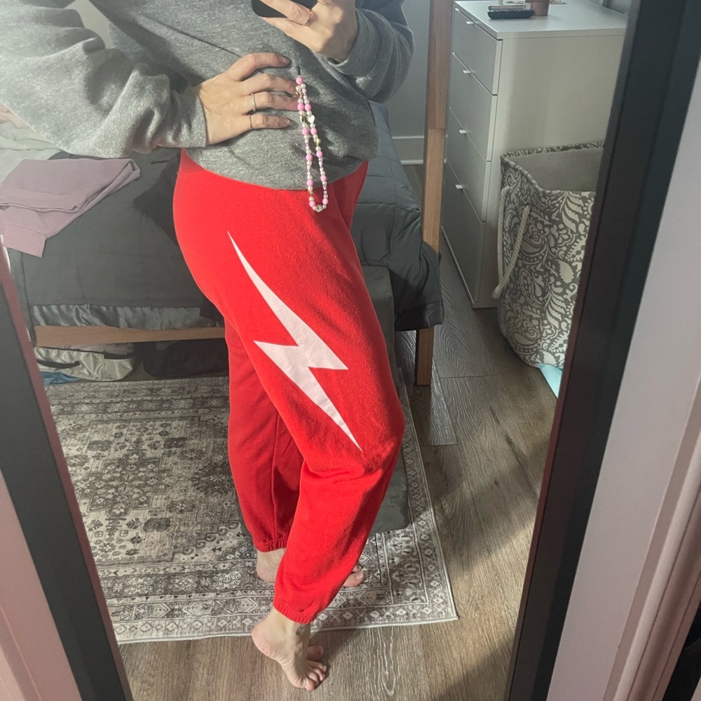 *SOLD* “AV” Red Lightning Bolt Sweatpants